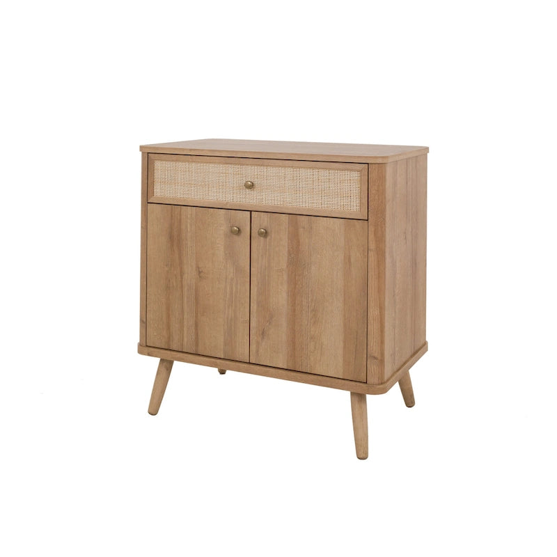 Rattan kleiner Schrank mit 1 Schublade und 2 Türen, Eiche Natur