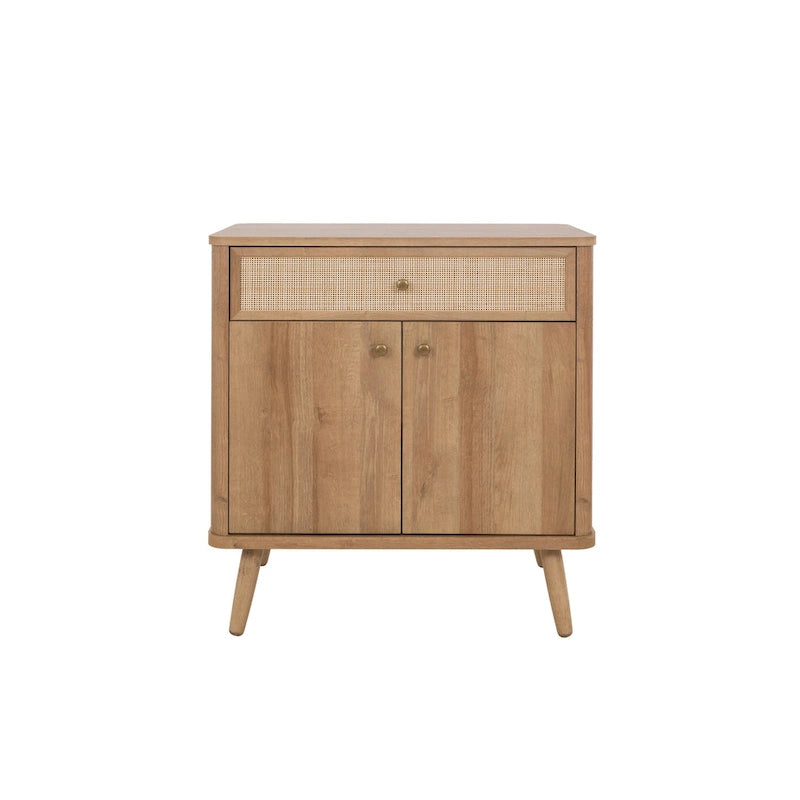 Rattan kleiner Schrank mit 1 Schublade und 2 Türen, Eiche Natur
