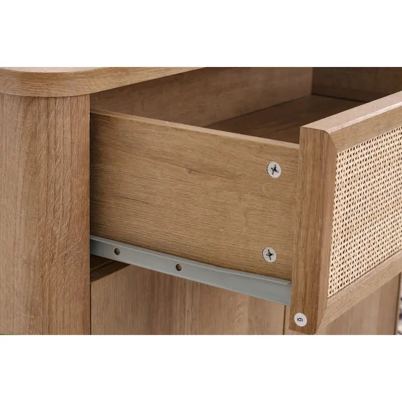 Rattan kleiner Schrank mit 1 Schublade und 2 Türen, Eiche Natur