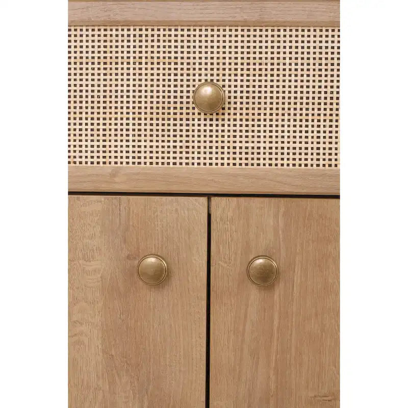 Rattan kleiner Schrank mit 1 Schublade und 2 Türen, Eiche Natur