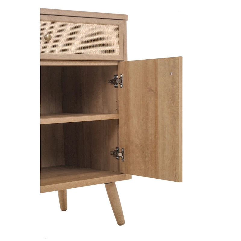 Rattan kleiner Schrank mit 1 Schublade und 2 Türen, Eiche Natur
