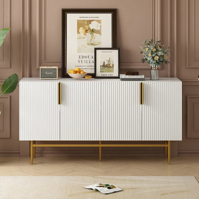 4-türiges Sideboard-Buffetschrank mit goldenen Metallgriffen