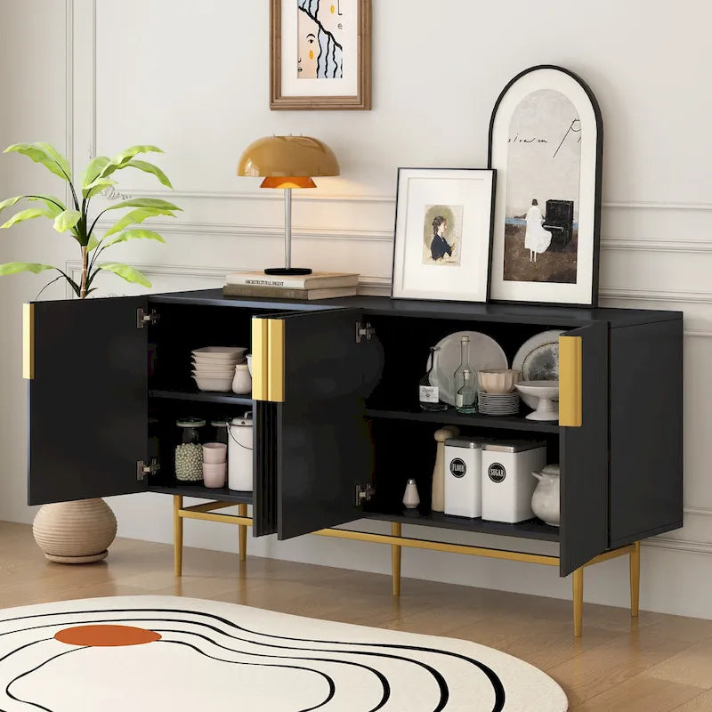 4-türiges Sideboard-Buffetschrank mit goldenen Metallgriffen
