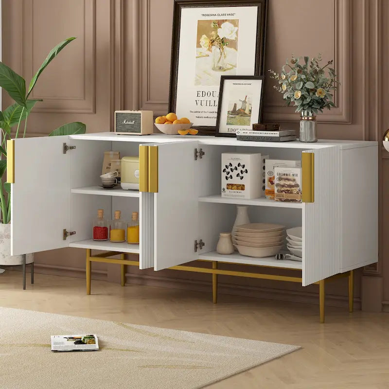 4-türiges Sideboard-Buffetschrank mit goldenen Metallgriffen