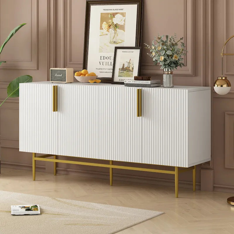 4-türiges Sideboard-Buffetschrank mit goldenen Metallgriffen