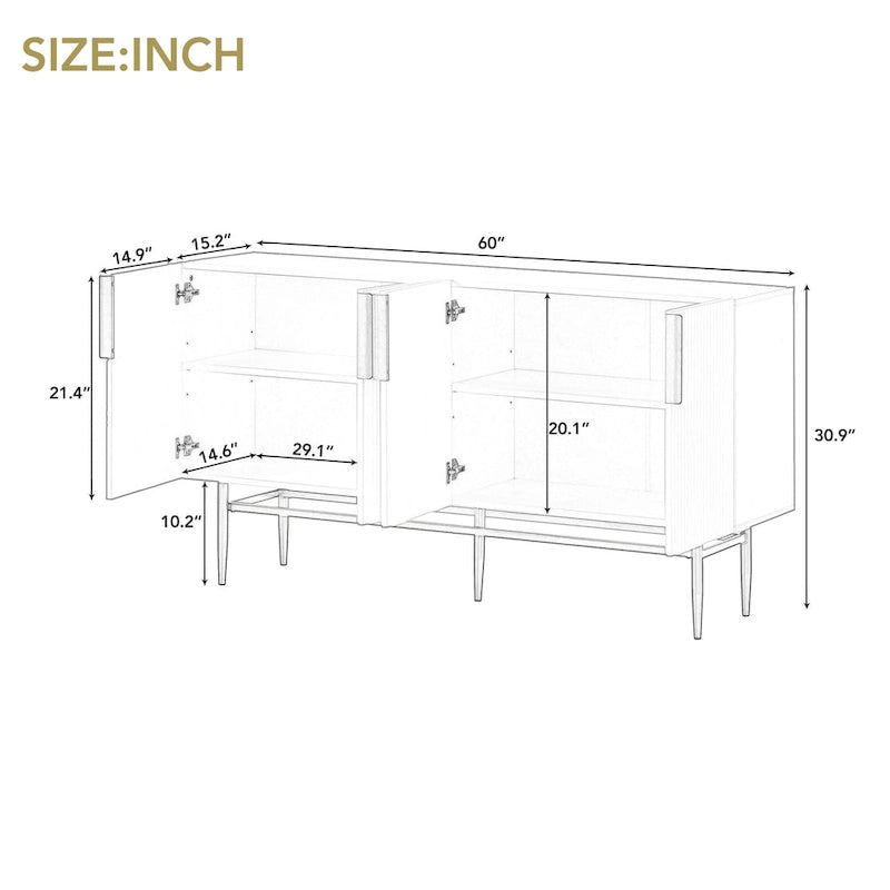 4-türiges Sideboard-Buffetschrank mit goldenen Metallgriffen