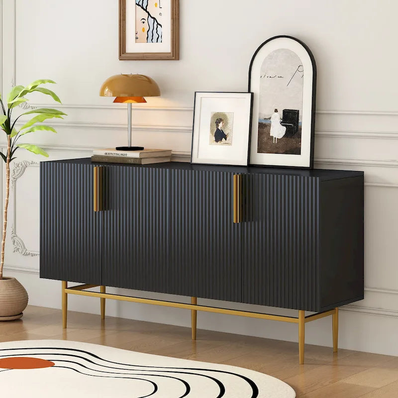 4-türiges Sideboard-Buffetschrank mit goldenen Metallgriffen