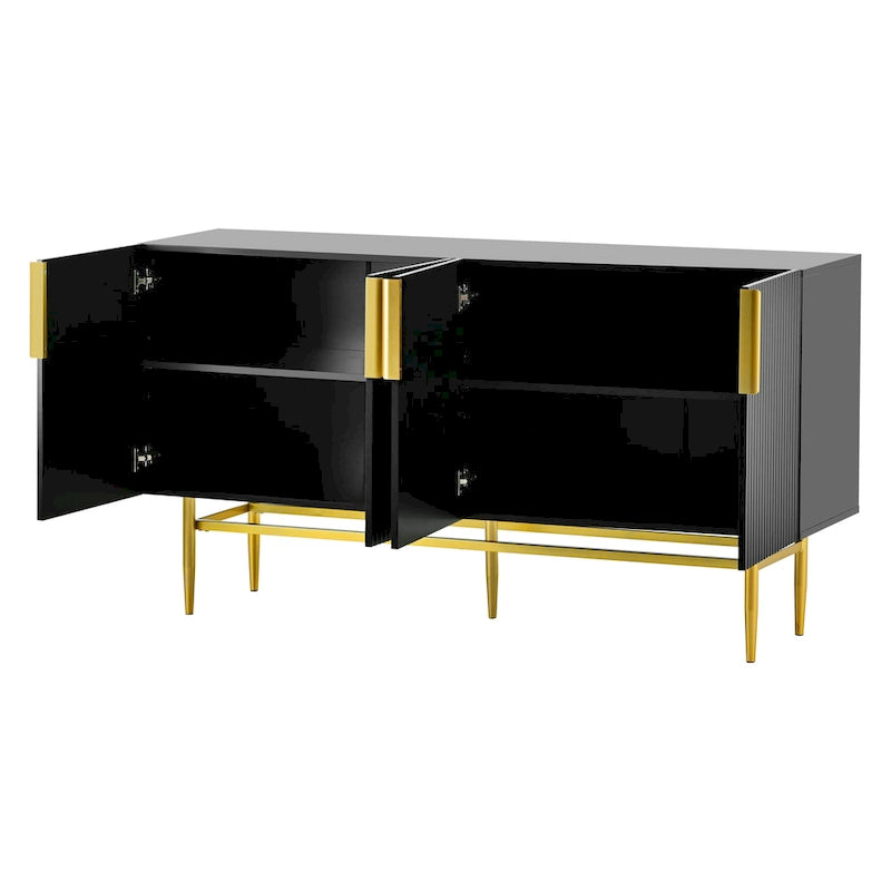 4-türiges Sideboard-Buffetschrank mit goldenen Metallgriffen