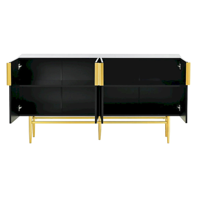 4-türiges Sideboard-Buffetschrank mit goldenen Metallgriffen