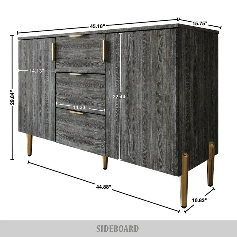 Luxuriöses Sideboard mit klaren Linien und goldenen Beinen