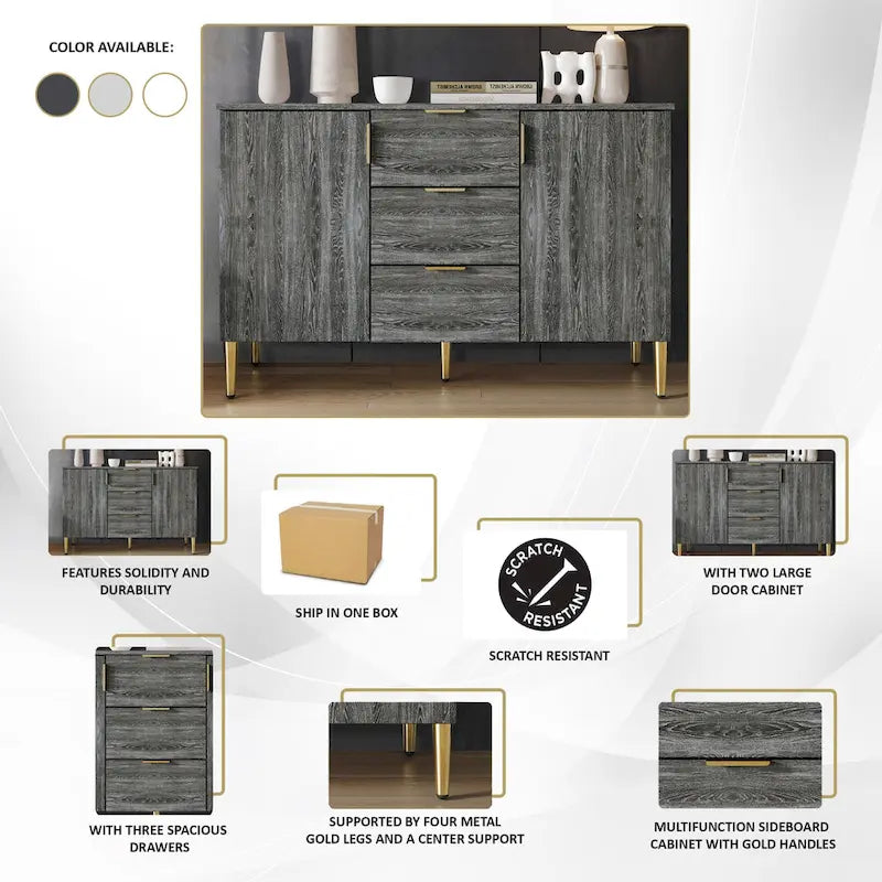 Luxuriöses Sideboard mit klaren Linien und goldenen Beinen