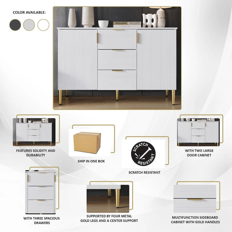 Luxuriöses Sideboard mit klaren Linien und goldenen Beinen