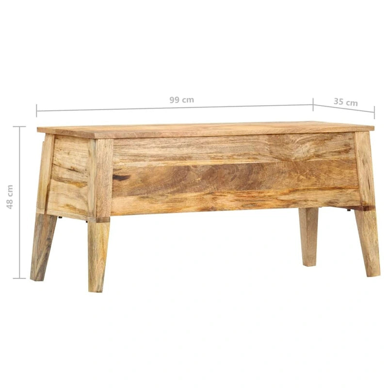 Sitzbank aus massivem Mangoholz mit Stauraum, 39x13.8x18.9