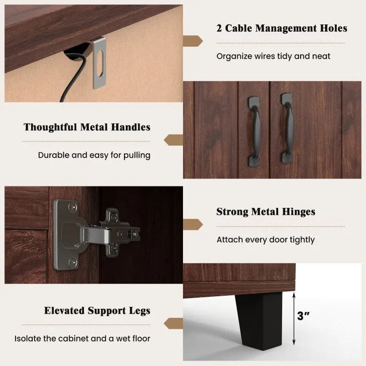 Anrichte mit 3 Türen, verstellbaren Einlegeböden und Kippschutz – 114 x 33 x 71 cm (L x B x H)