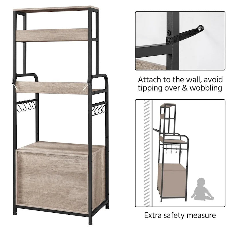 Mehrschichtiges Bäckerregal mit 1 Schrank und 3 Ablagefächern
