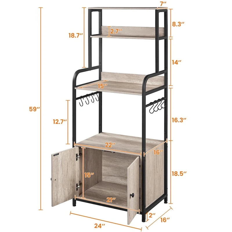 Mehrschichtiges Bäckerregal mit 1 Schrank und 3 Ablagefächern
