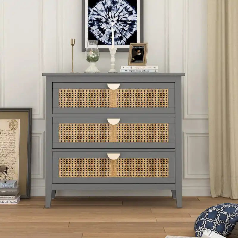 3-Schubladen-Schrank aus natürlichem Rattan