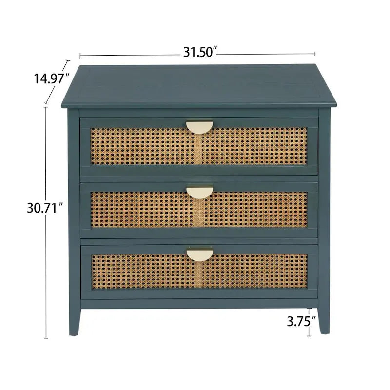 3-Schubladen-Schrank aus natürlichem Rattan