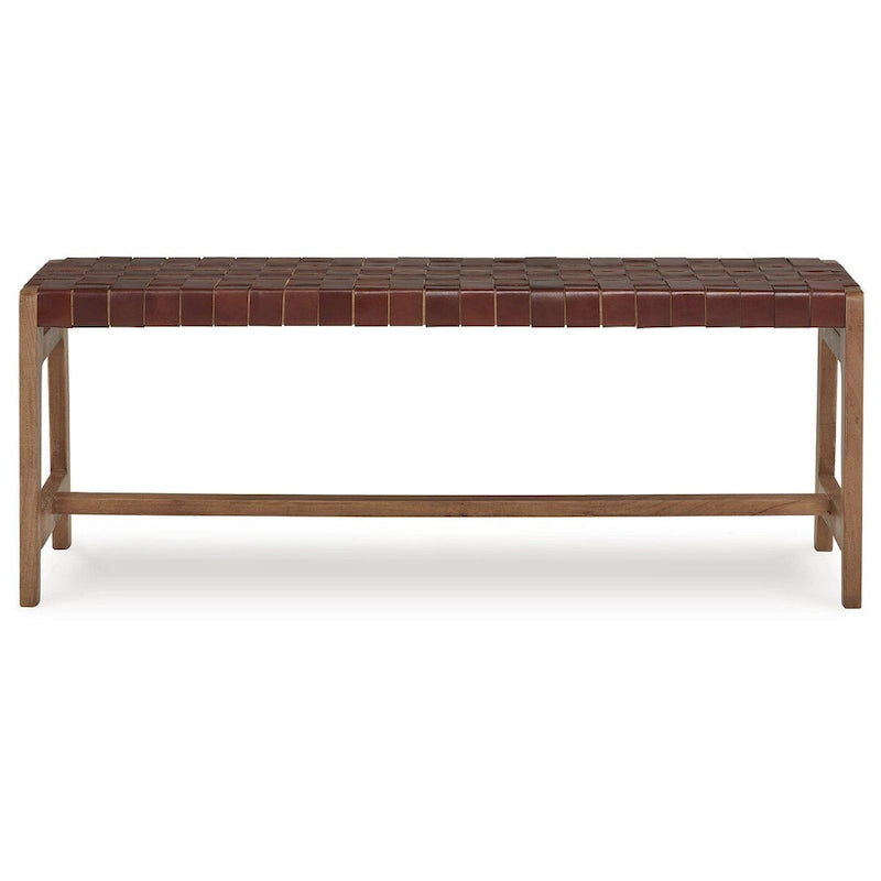 Akzentbank aus Natur-/Braunleder, geflochten, 122 cm breit
