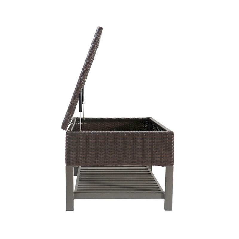 Outdoor-Rattan-Aufbewahrungsbank mit Lamellenablage unten