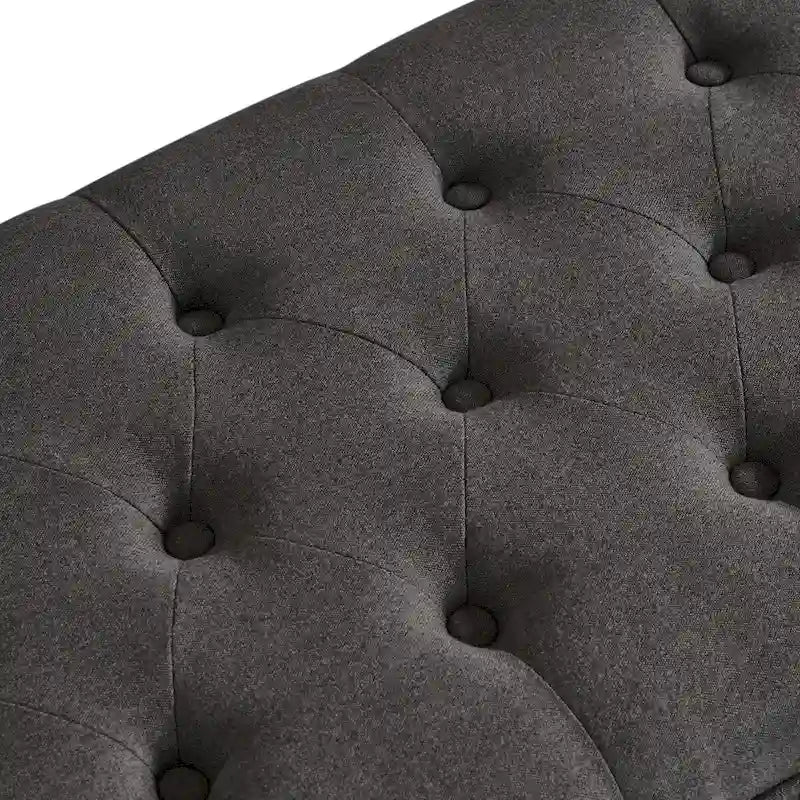 Gepolsterte, getuftete Knopf-Sitzbank mit Spindelholzbeinen – 45x18x18H
