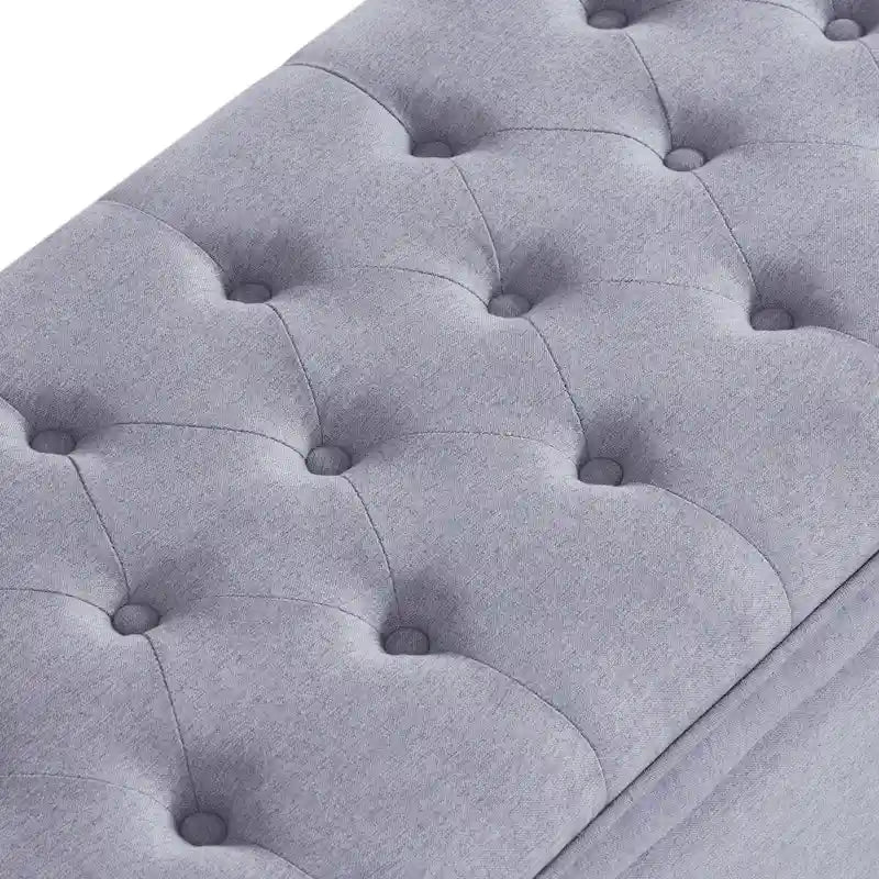 Gepolsterte, getuftete Knopf-Sitzbank mit Spindelholzbeinen – 45x18x18H