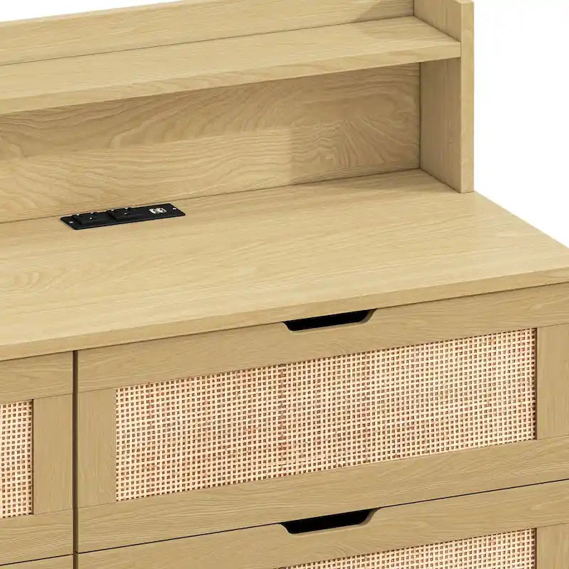 Akzent-Aufbewahrungsschrank 6 Schubladen Rattan-Schublade mit LED-Beleuchtung und Steckdose