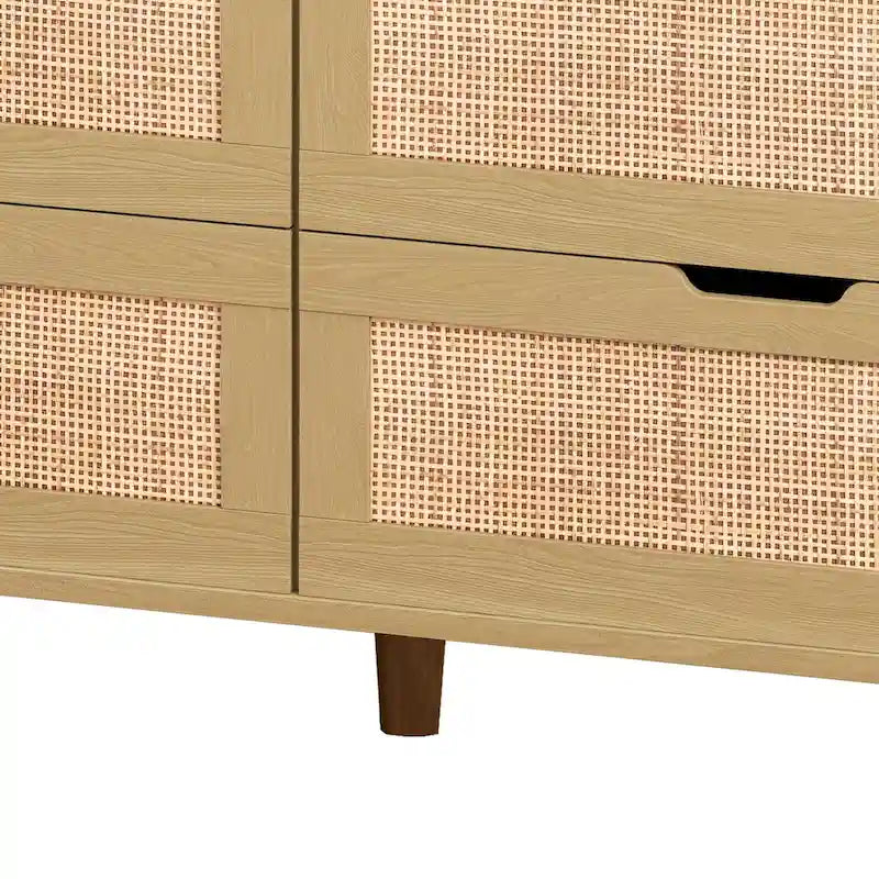 Akzent-Aufbewahrungsschrank 6 Schubladen Rattan-Schublade mit LED-Beleuchtung und Steckdose