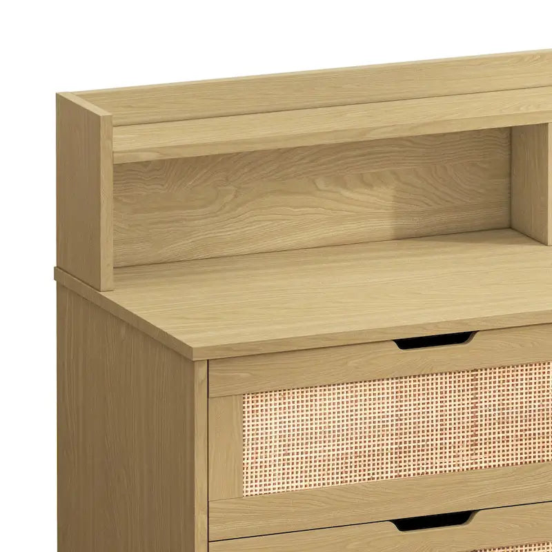 Akzent-Aufbewahrungsschrank 6 Schubladen Rattan-Schublade mit LED-Beleuchtung und Steckdose