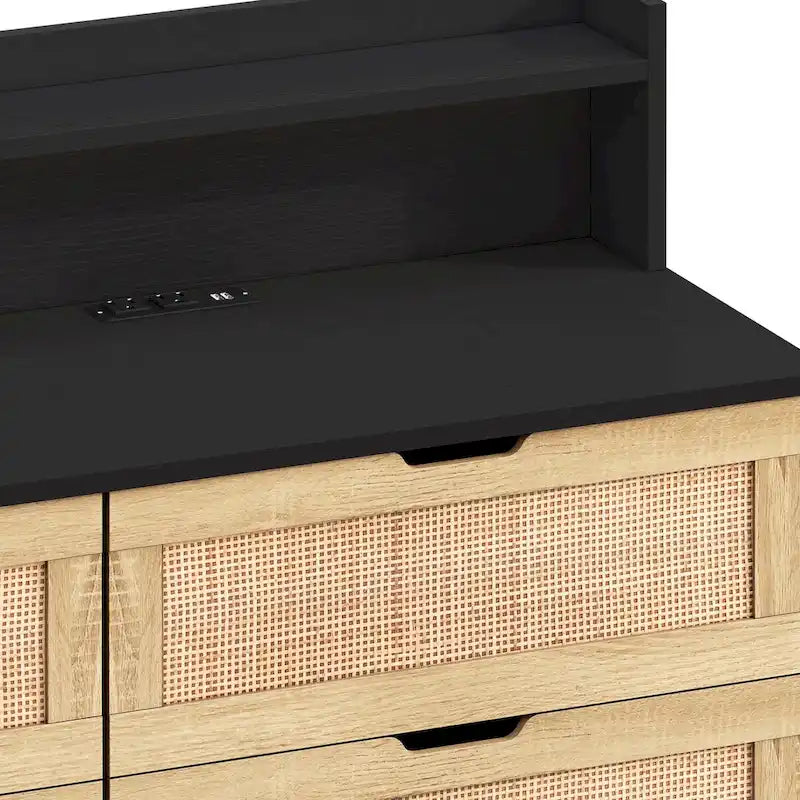Akzent-Aufbewahrungsschrank 6 Schubladen Rattan-Schublade mit LED-Beleuchtung und Steckdose