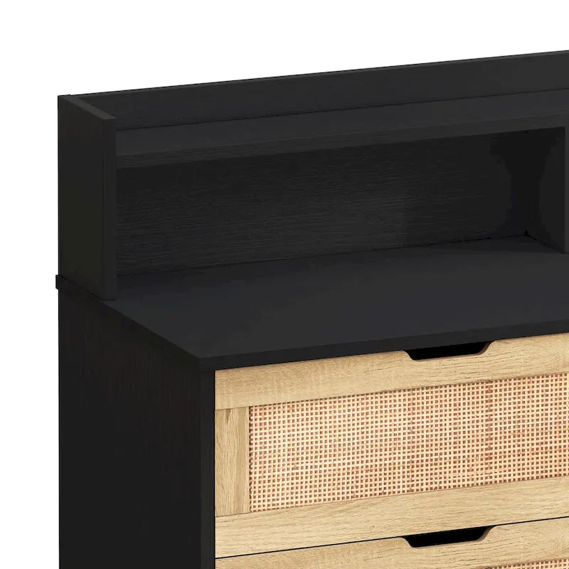 Akzent-Aufbewahrungsschrank 6 Schubladen Rattan-Schublade mit LED-Beleuchtung und Steckdose