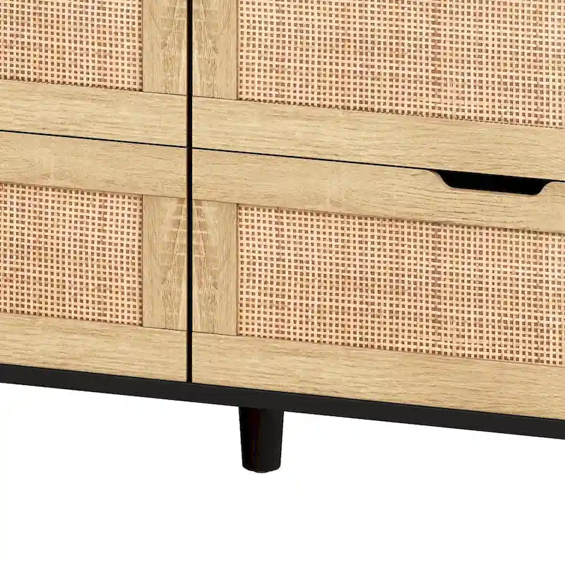 Akzent-Aufbewahrungsschrank 6 Schubladen Rattan-Schublade mit LED-Beleuchtung und Steckdose