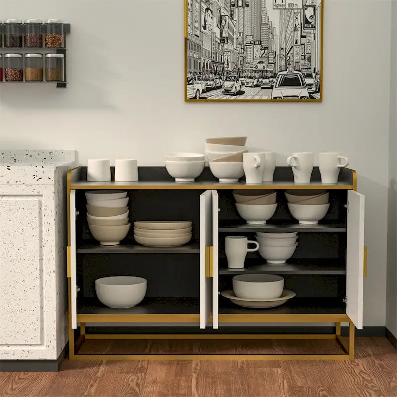 Modernes Küchenbuffet mit Stauraum und goldenen Metallbeinen