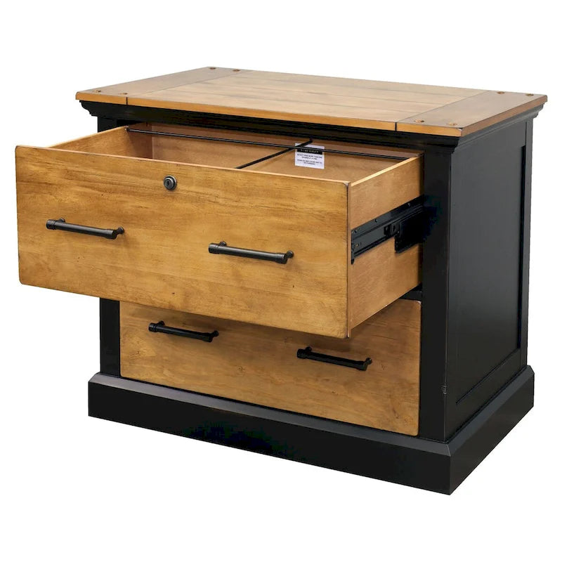 Holz-Aktenschrank mit Schubladen für Legal- und Letter-Akten, Schwarz