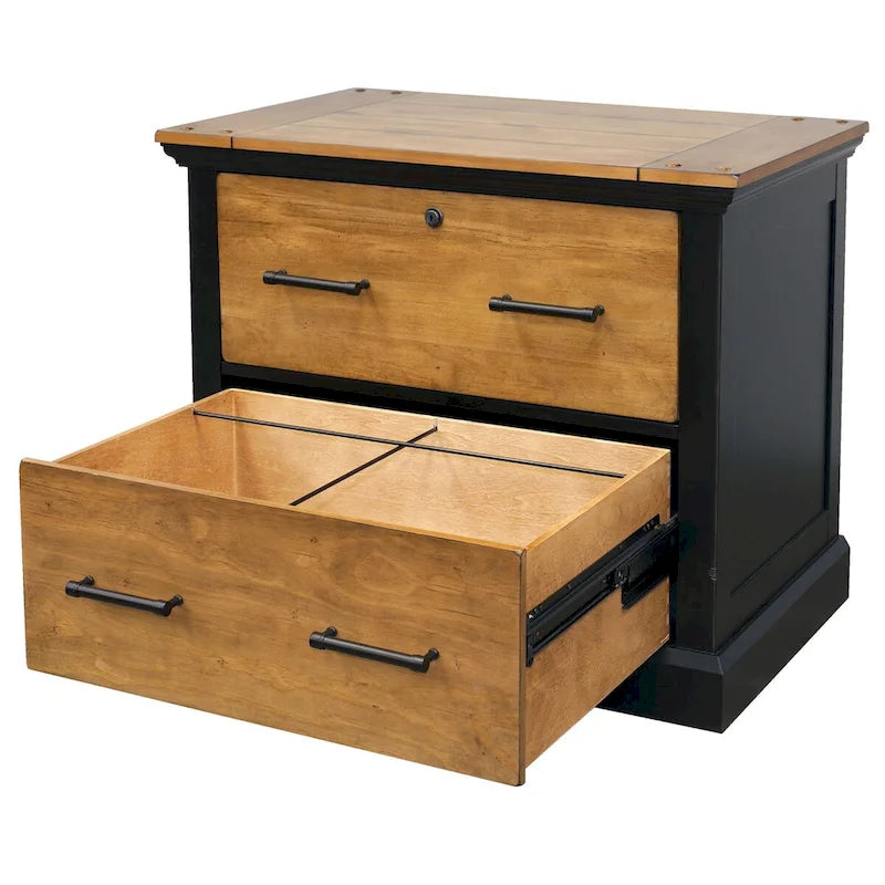 Holz-Aktenschrank mit Schubladen für Legal- und Letter-Akten, Schwarz