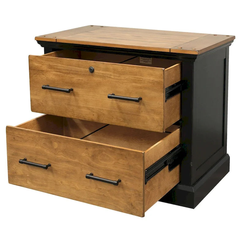 Holz-Aktenschrank mit Schubladen für Legal- und Letter-Akten, Schwarz