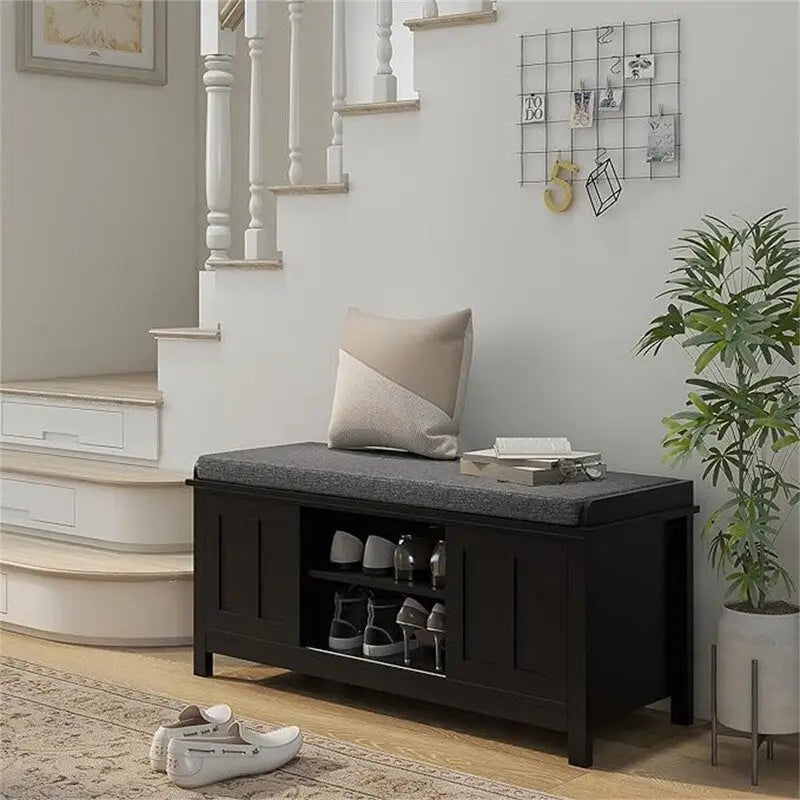 Shoe Bench Storage Ottoman with Sliding Doors - 15.75D x 44W x 19.75H