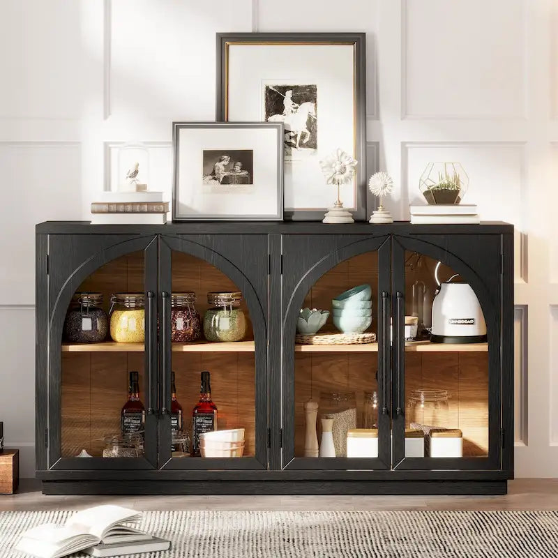 Retro Sideboard mit 4 Türen, Metallgriffen und verstellbaren Einlegeböden