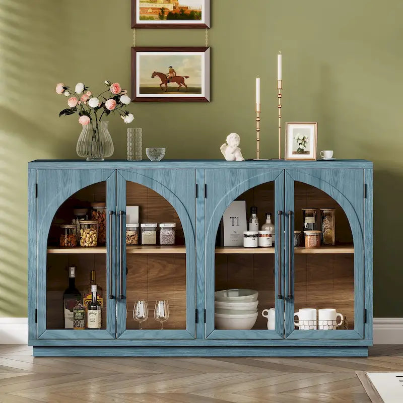Retro Sideboard mit 4 Türen, Metallgriffen und verstellbaren Einlegeböden