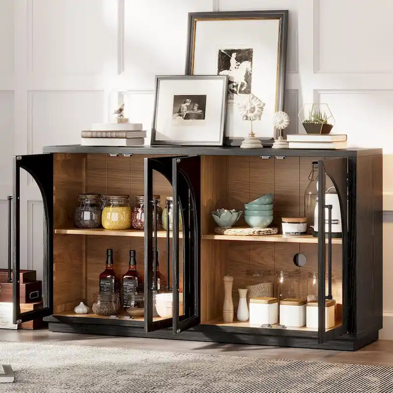 Retro Sideboard mit 4 Türen, Metallgriffen und verstellbaren Einlegeböden