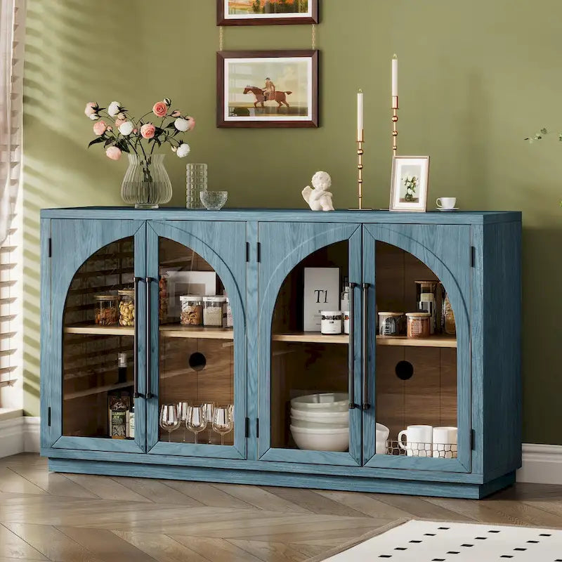Retro Sideboard mit 4 Türen, Metallgriffen und verstellbaren Einlegeböden