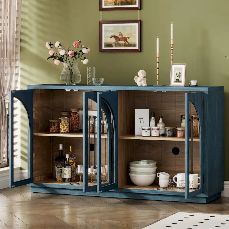 Retro Sideboard mit 4 Türen, Metallgriffen und verstellbaren Einlegeböden