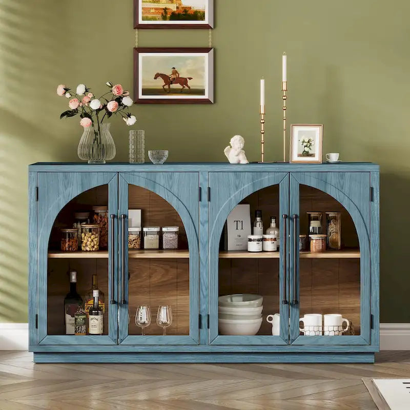 Retro Sideboard mit 4 Türen, Metallgriffen und verstellbaren Einlegeböden