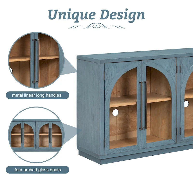 Retro Sideboard mit 4 Türen, Metallgriffen und verstellbaren Einlegeböden