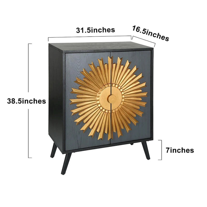 Akzentschrank aus Massivholz mit 2 Türen und Sonnenstrahl-Design, 41,9 cm B x 80 cm T x 97,8 cm H