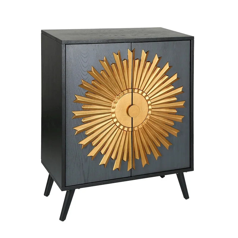 Akzentschrank aus Massivholz mit 2 Türen und Sonnenstrahl-Design, 41,9 cm B x 80 cm T x 97,8 cm H