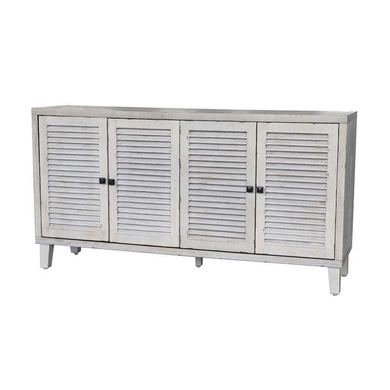 4-türiges Holz-Sideboard, weiß gekälkt
