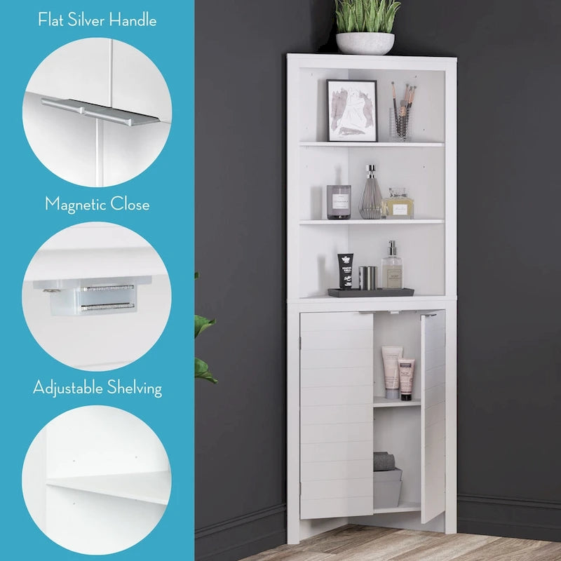 Hoher Eckbadezimmerschrank mit offenen Regalen