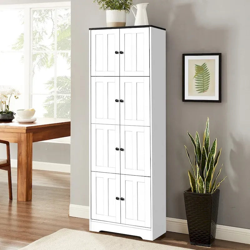 Hoher Aufbewahrungsschrank mit 8 Türen und 4 Einlegeböden, 61T x 32,5B x 183,9H cm