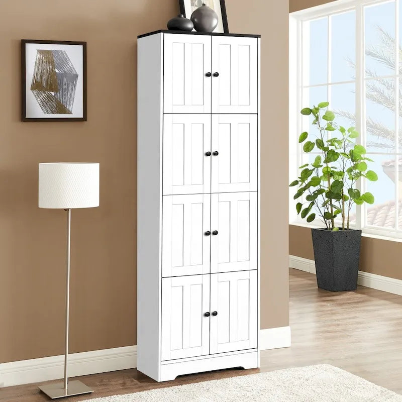 Hoher Aufbewahrungsschrank mit 8 Türen und 4 Einlegeböden, 61T x 32,5B x 183,9H cm